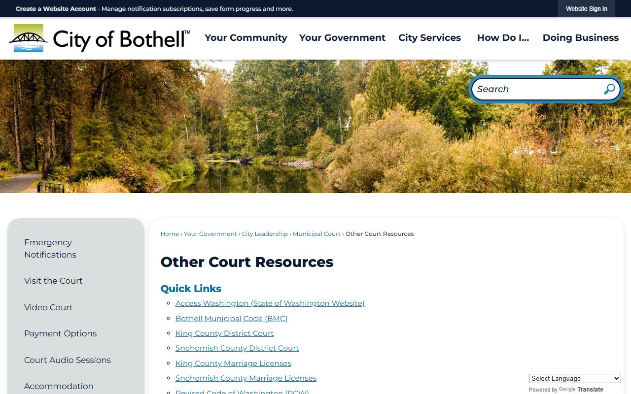 Bothell Court Resources page - divorce decree information