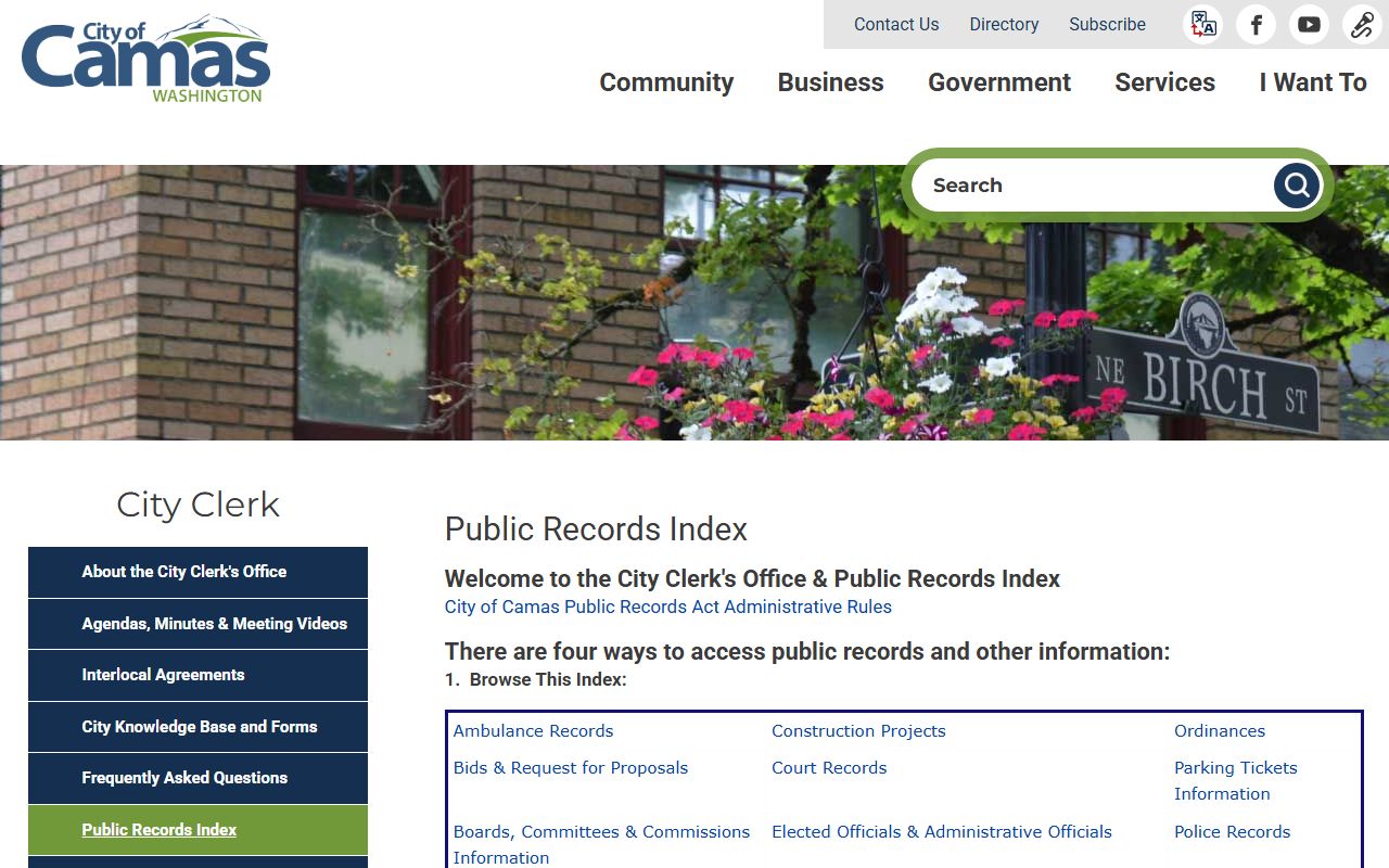 Camas Public Records Index - Camas city clerk records