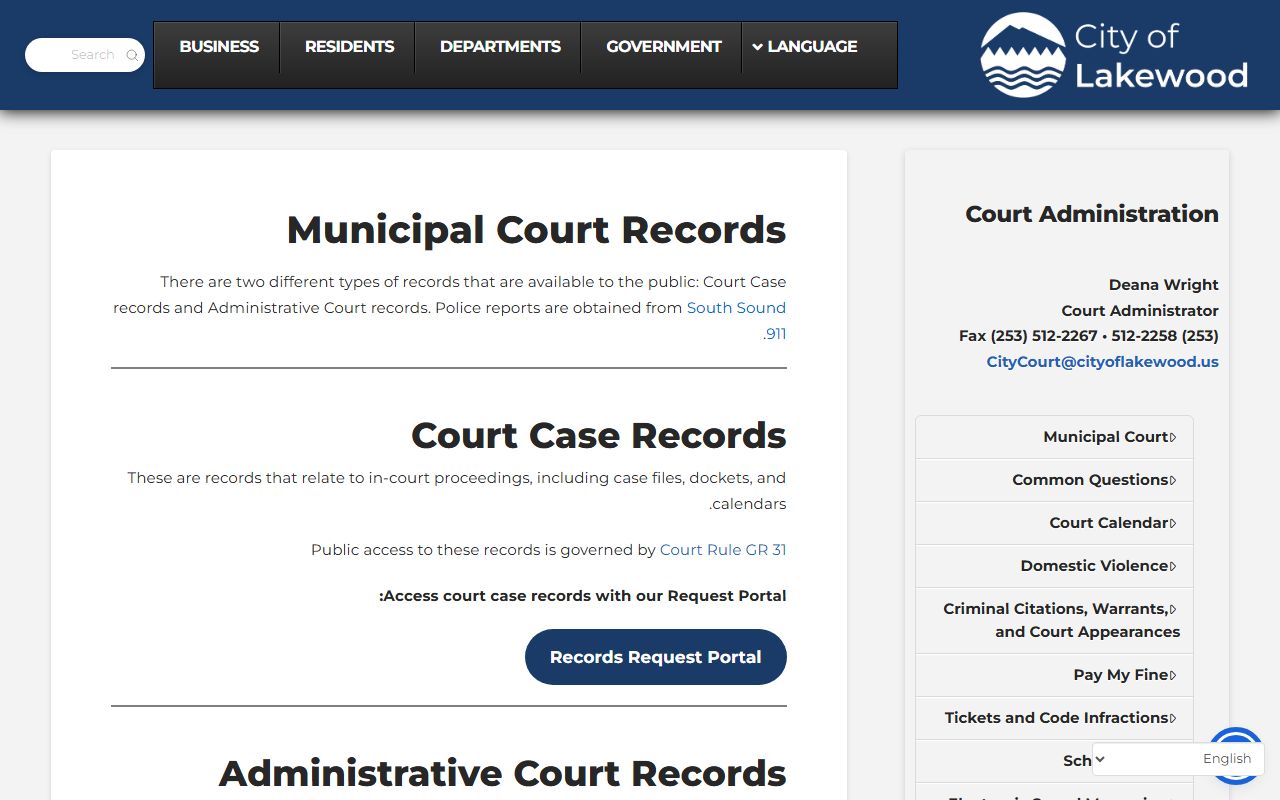 Lakewood court records page - divorce decree records in Lakewood