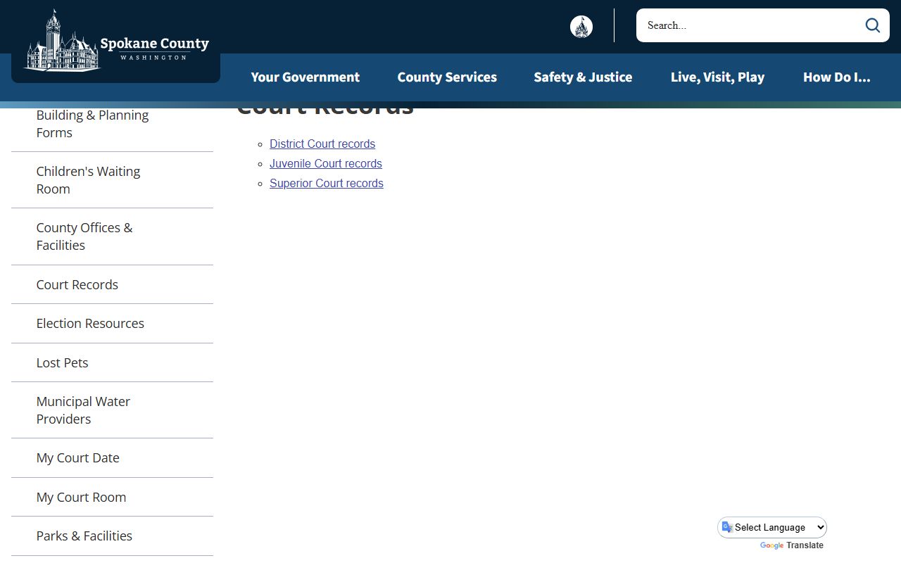 Spokane County court records search portal for Spokane Valley divorce decree records