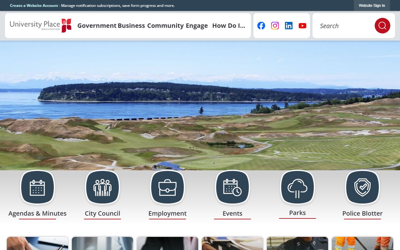 University Place city website showing city services and municipal information