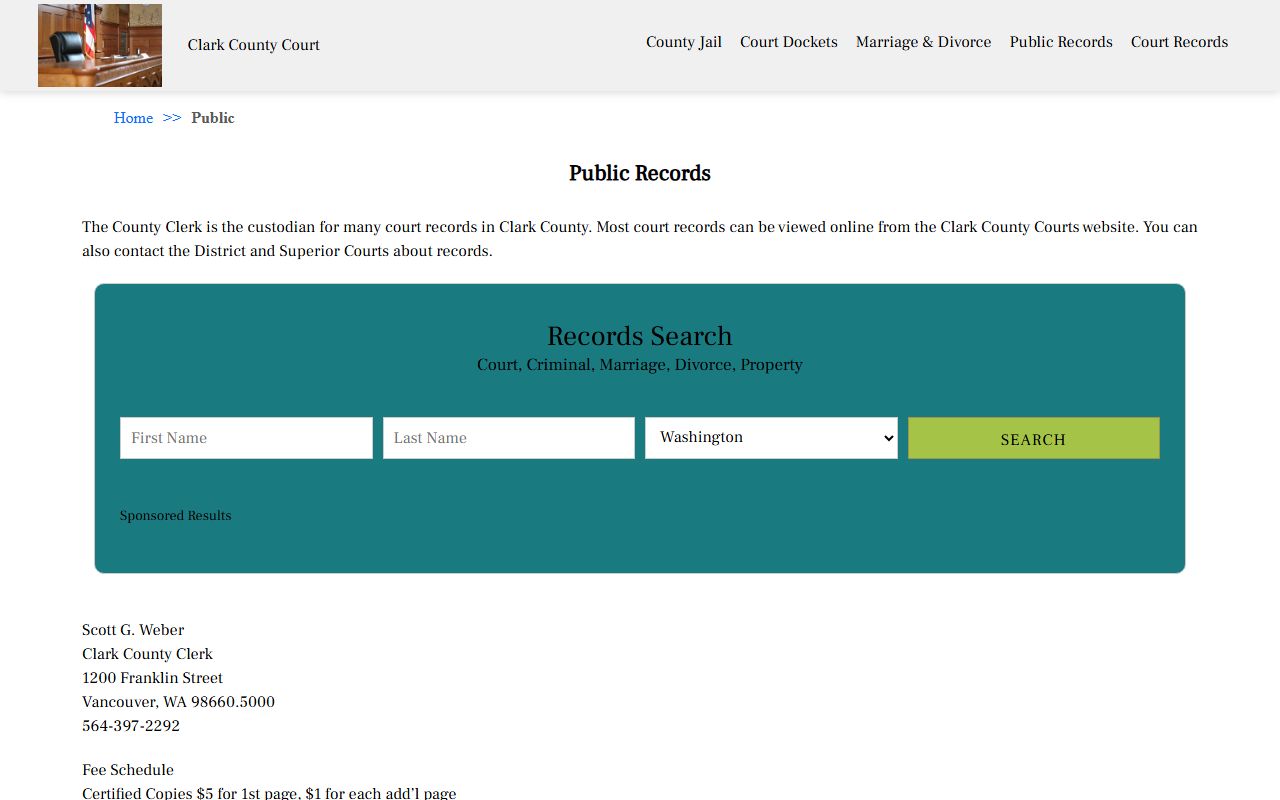 Clark County Court Public Records portal for Vancouver divorce cases
