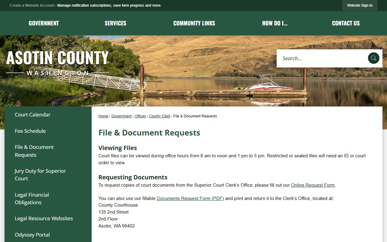 asotin county file and document requests portal for divorce decree