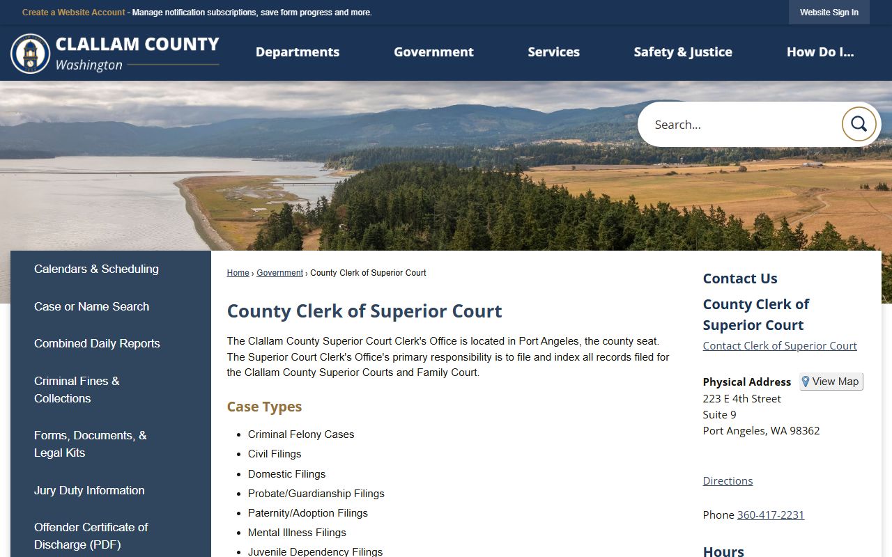 clallam county clerk of superior court for divorce decree records
