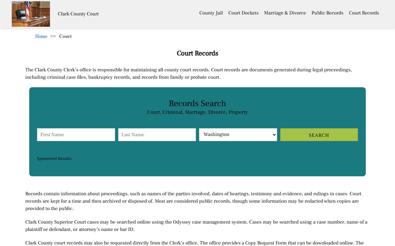 Clark County Superior Court records search for divorce decrees