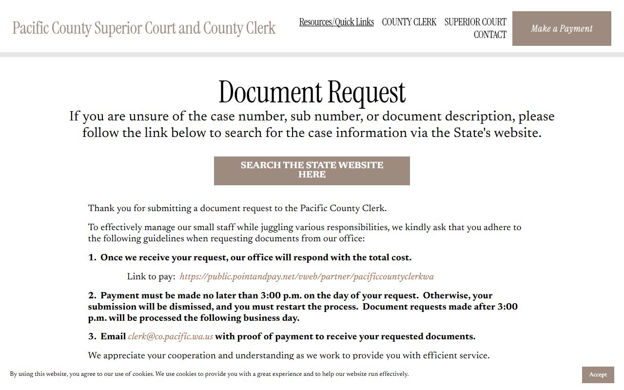 Pacific County Clerk document request portal for divorce decree copies
