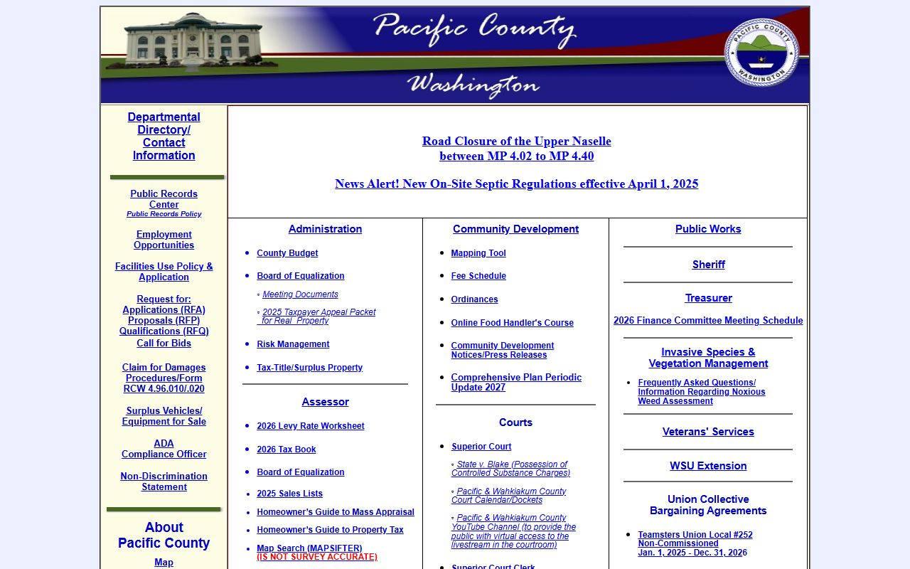 Pacific County Washington government website for divorce decree records