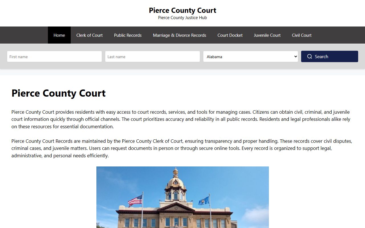 Pierce County courts page showing divorce and family law records access