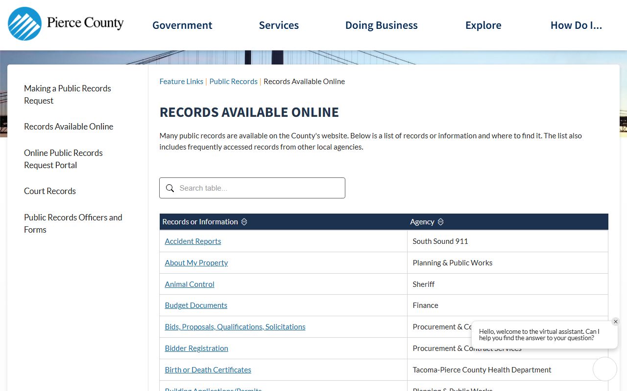 Pierce County records available online including divorce decree documents