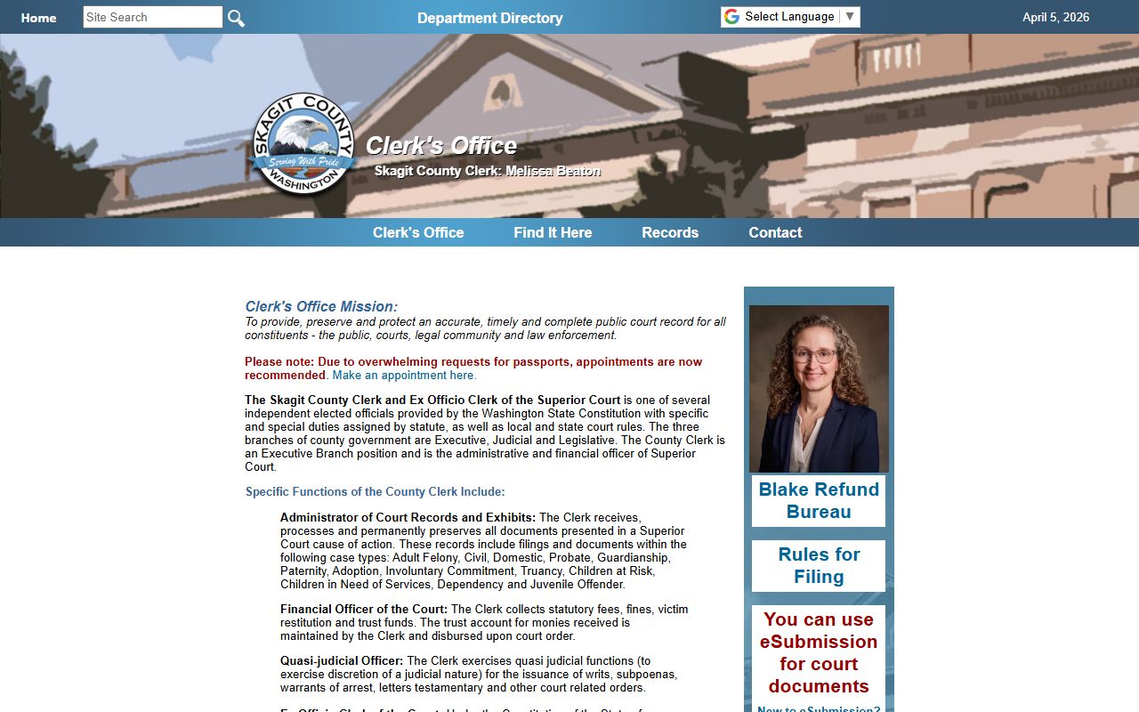 Skagit County Superior Court Clerk page for divorce decree records