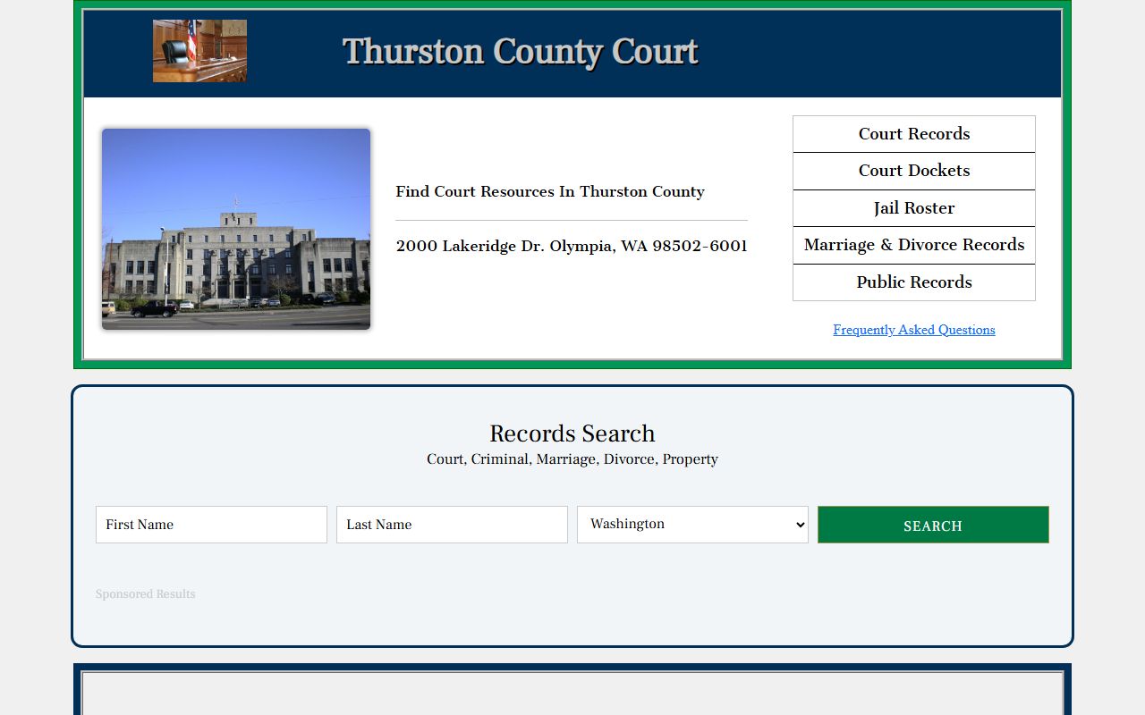 Thurston County Superior Court information page for divorce decree records