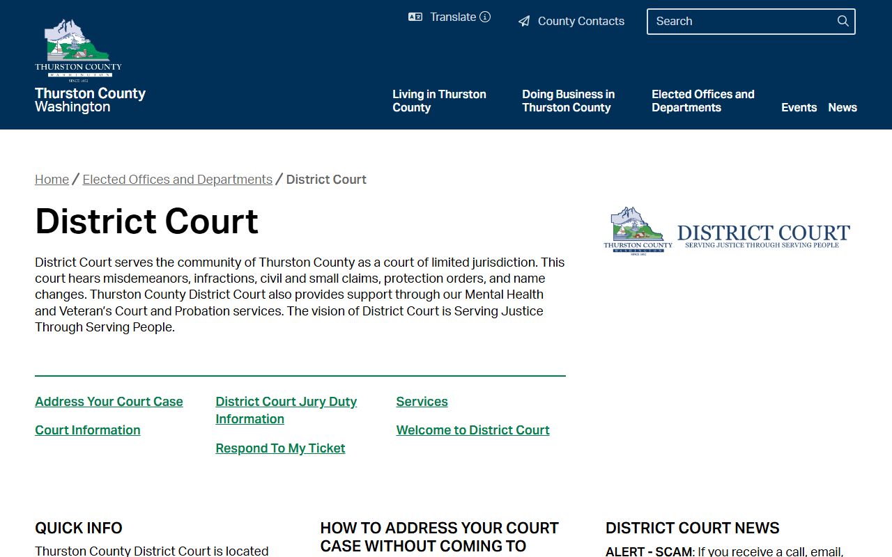 Thurston County District Court website for divorce-related records