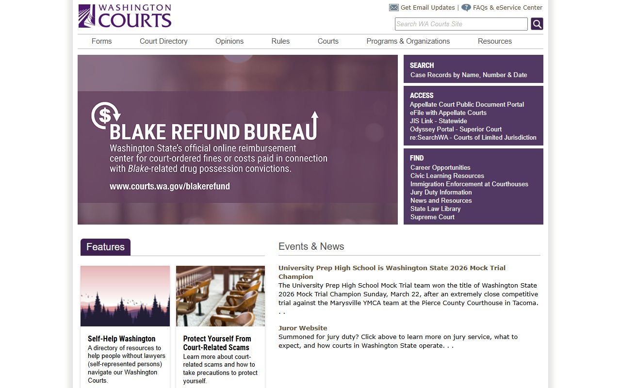 Washington State Courts website for divorce decree records